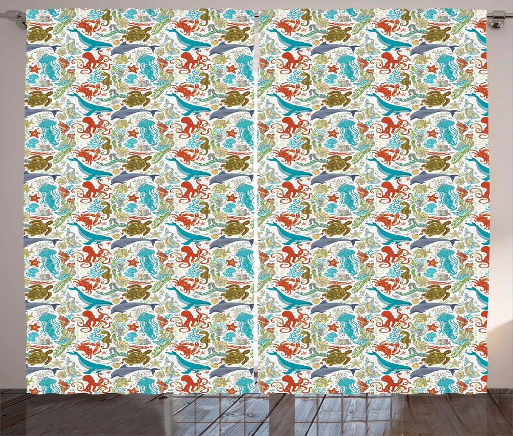 Rideaux universels pour salon motif créatures marines 280x225 cm coloré