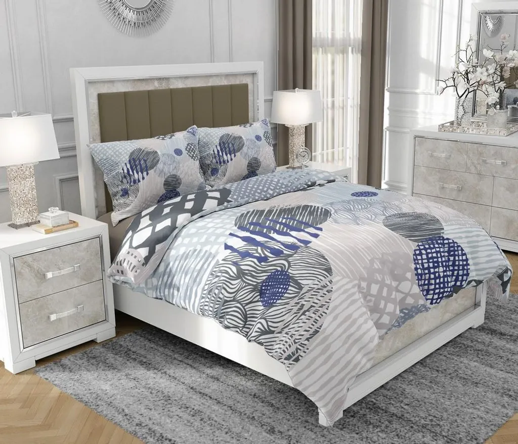 Biancheria da letto 200x220 cm + 2x70x80 cm, set 3 pezzi, 100% cotone, cerniera, Ornamento, bianco - SOVIO | So.0039