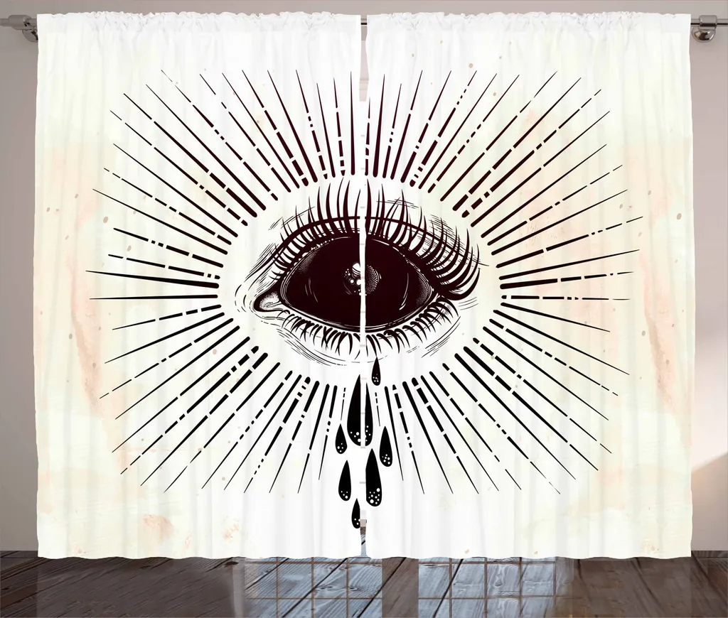 ABAKUHAUS Tenda rustica Augapfel, motivo con strappi e strisce, tenda per camera da letto con passanti e ganci, 280 x 245 cm, crema e marrone scuro
