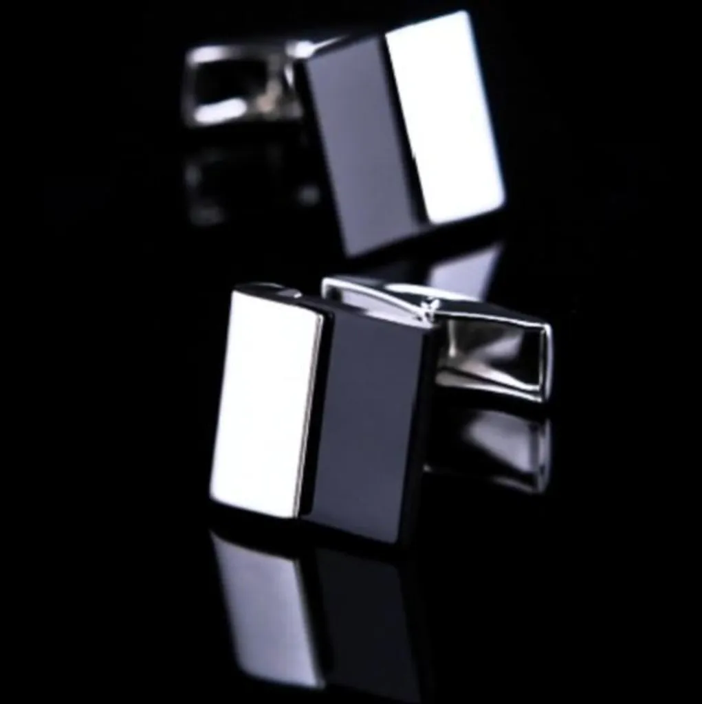Boutons de manchette plaque noire en acier poli pour chemise homme chic