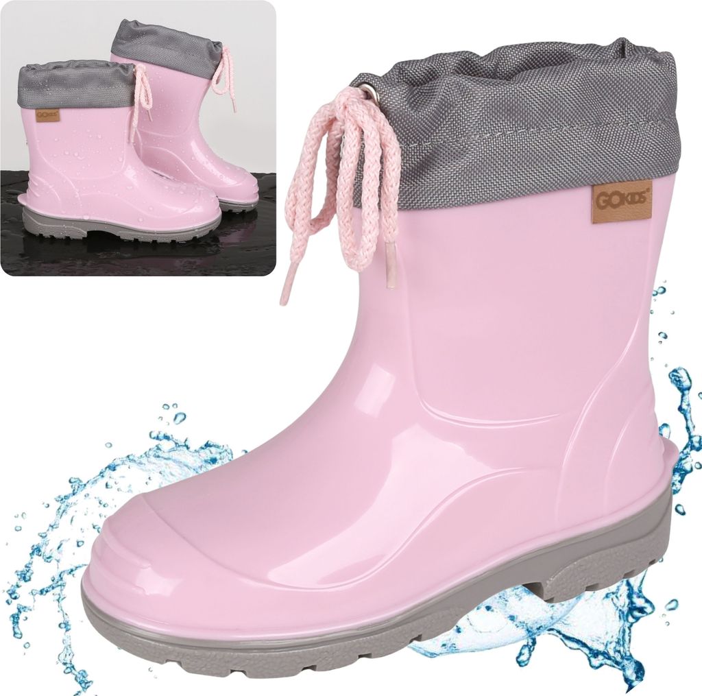 LEMIGO KIMMY Kindergummistiefel mit Bindung - wasserdichte Regenstiefel mit rutschfester Sohle, rosa 24 EU