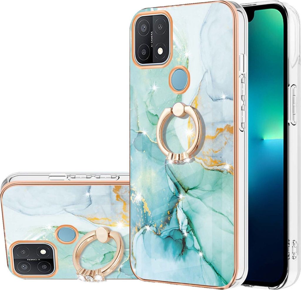 Hülle für Oppo A15 / A15S Muster TPU Silikon Stoßdämpfer Bumper Schutzhülle mit Ring Ständer Grün