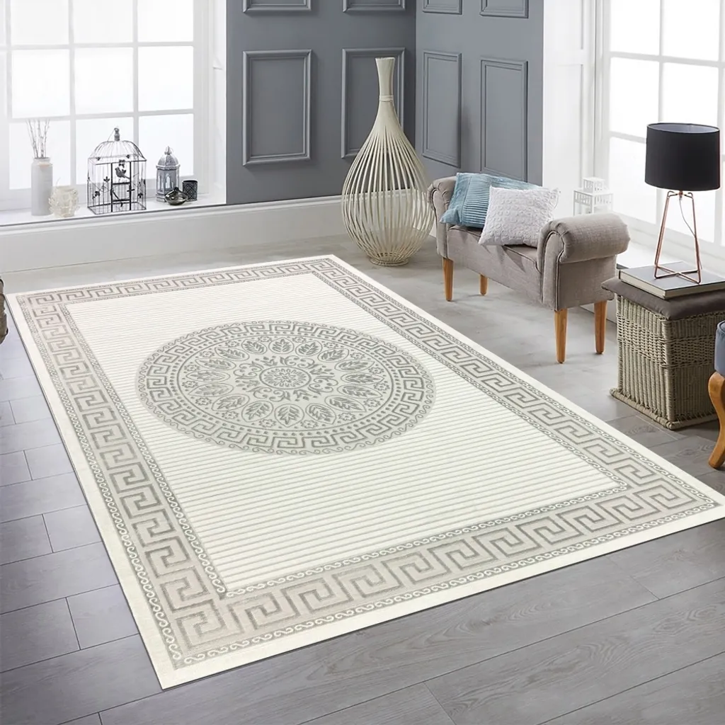 Tapis d'orient gris anthracite 200x290 cm avec effet brillant élégant