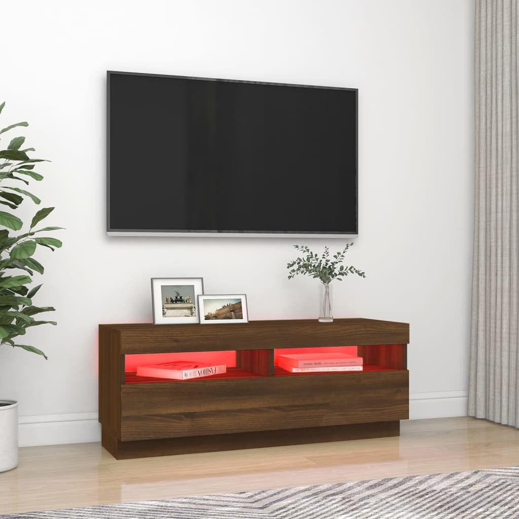 The Living Store TV-Schrank mit LED-Leuchten Braun Eichen-Optik 100x35x40 cm