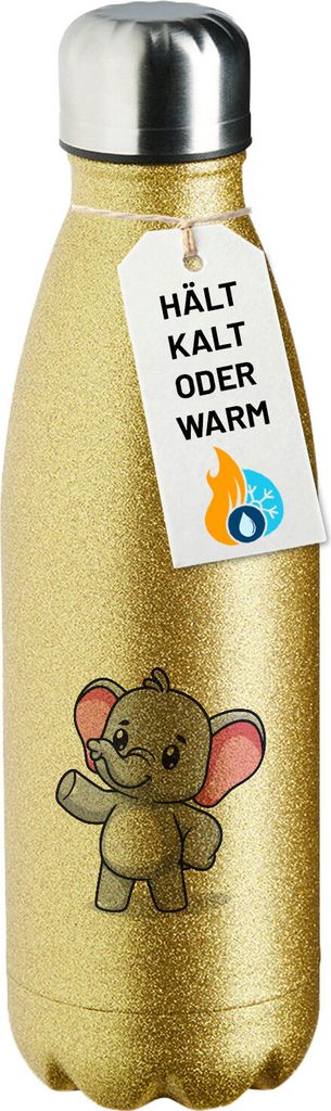 Huuraa Trinkflasche Elefant Comic 500ml Gold Edelstahl Wasserflasche Trinkflasche Geschenkidee