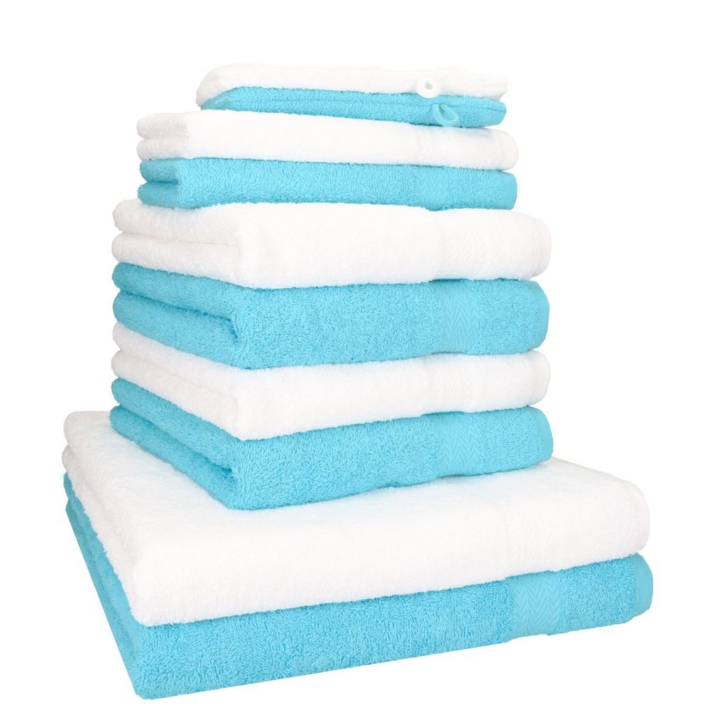 Betz 10-tlg. Handtuch-Set PREMIUM 2 Duschtücher 4 Handtücher 2 Gästetücher 2 Waschhandschuhe Farbe: türkis & weiß