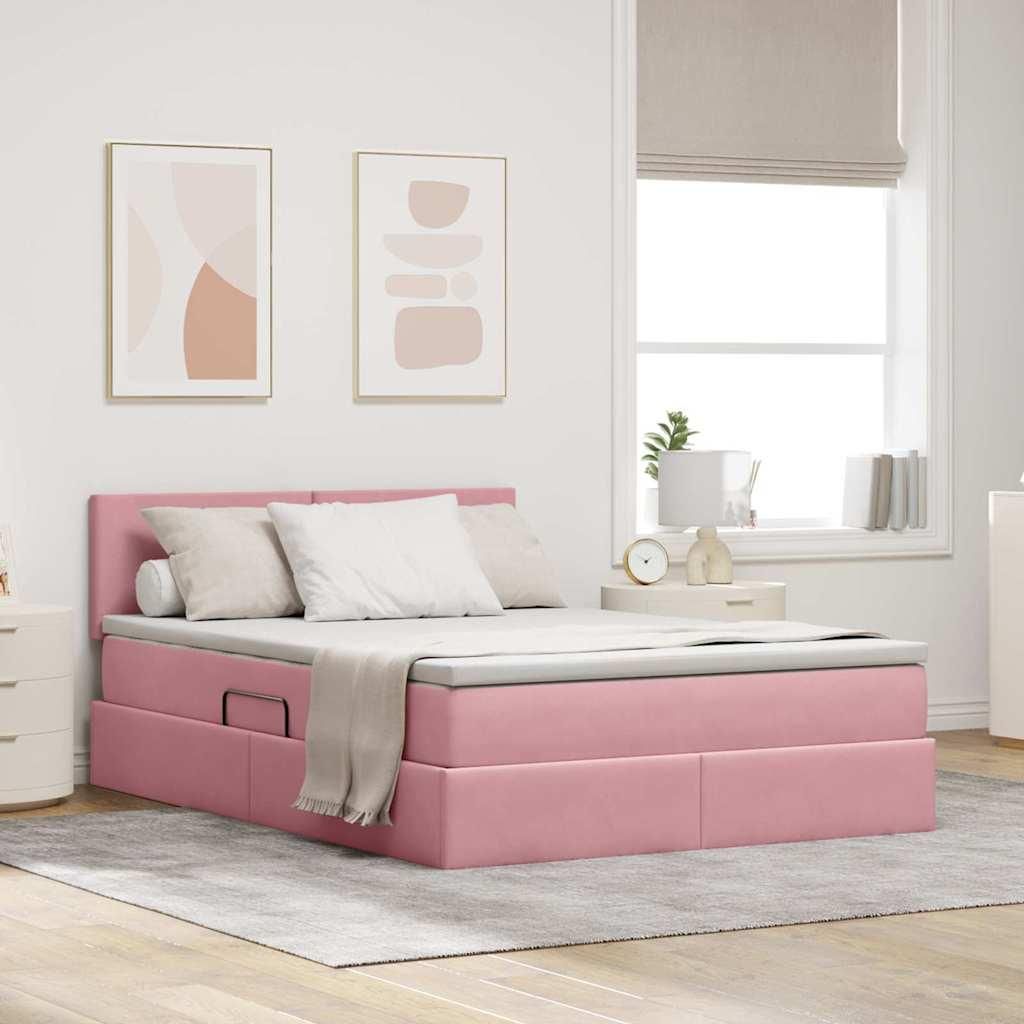 Stabli Möbel Bettrahmen inkl. Lattenrost - Bettgestell mit LED-Lichtleisten mit Kopfteil Rosa 140 x 200 cm Samt - Klassische Betten Neu design 181804