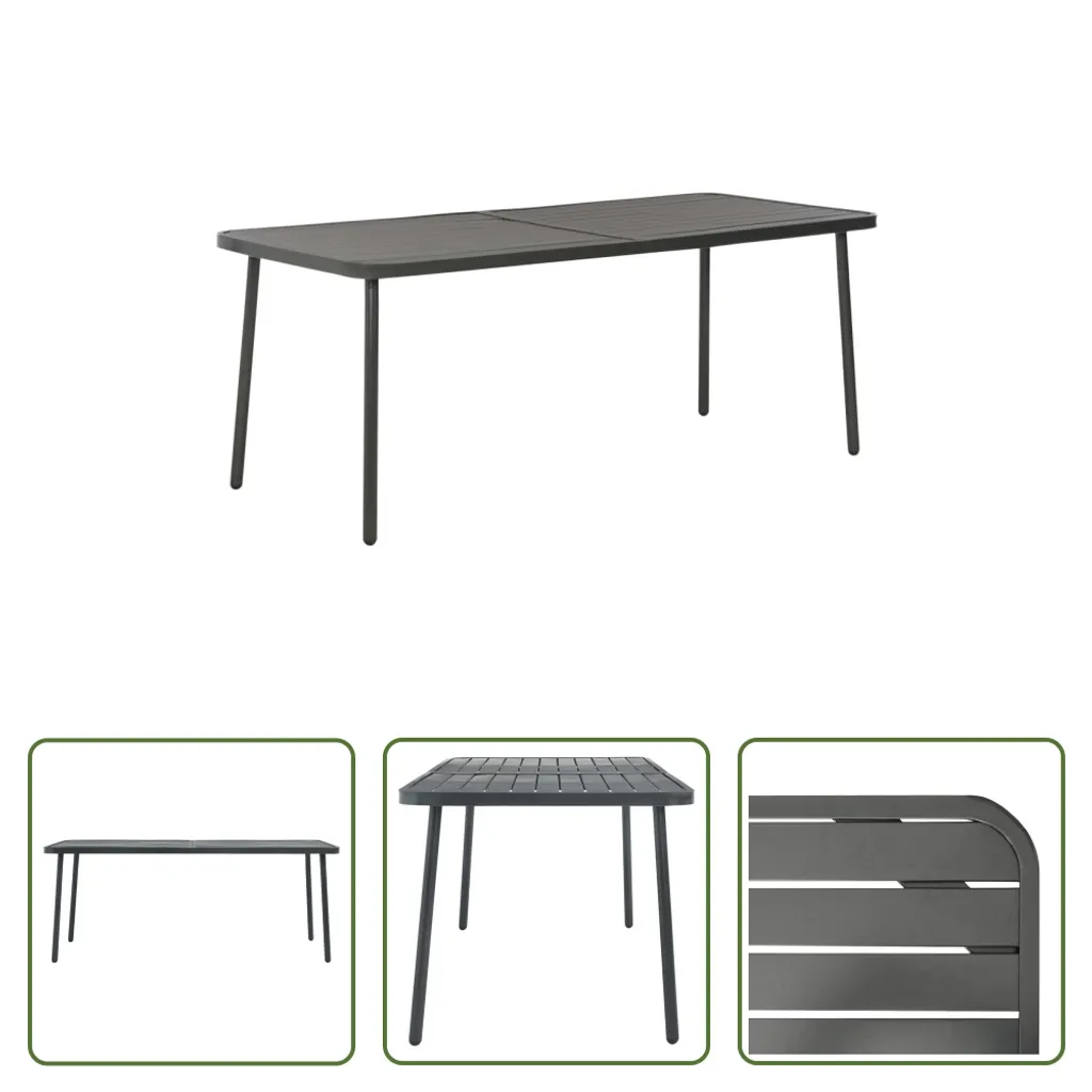 Table de jardin en acier anthracite résistante de 180x83x72 cm