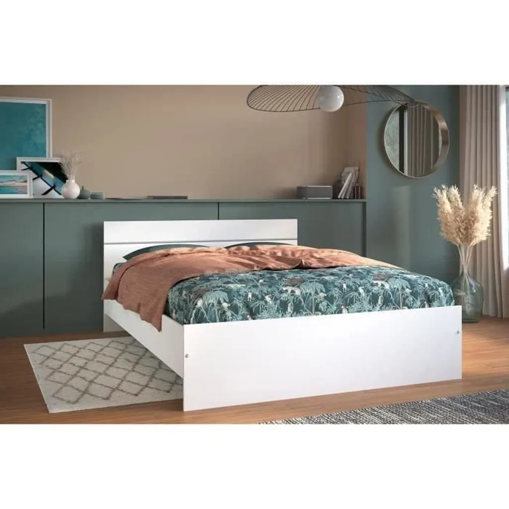 Lit 140x190 cm BOSTON blanc avec structure robuste et design moderne - 6