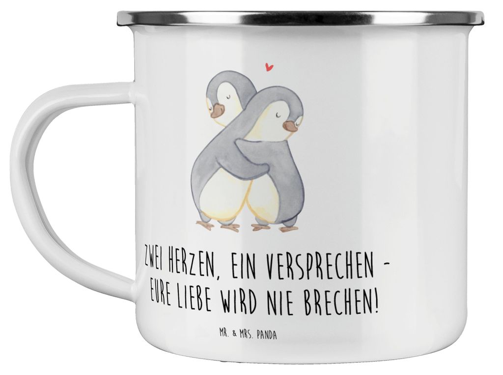 Mr. & Mrs. Panda Teetasse Standesamtliche Trauung Versprechen - Weiß - Geschenk, ein, Haferl, Emaille Tasse, Hochzeit, Pott, Teebecher, becher, He...