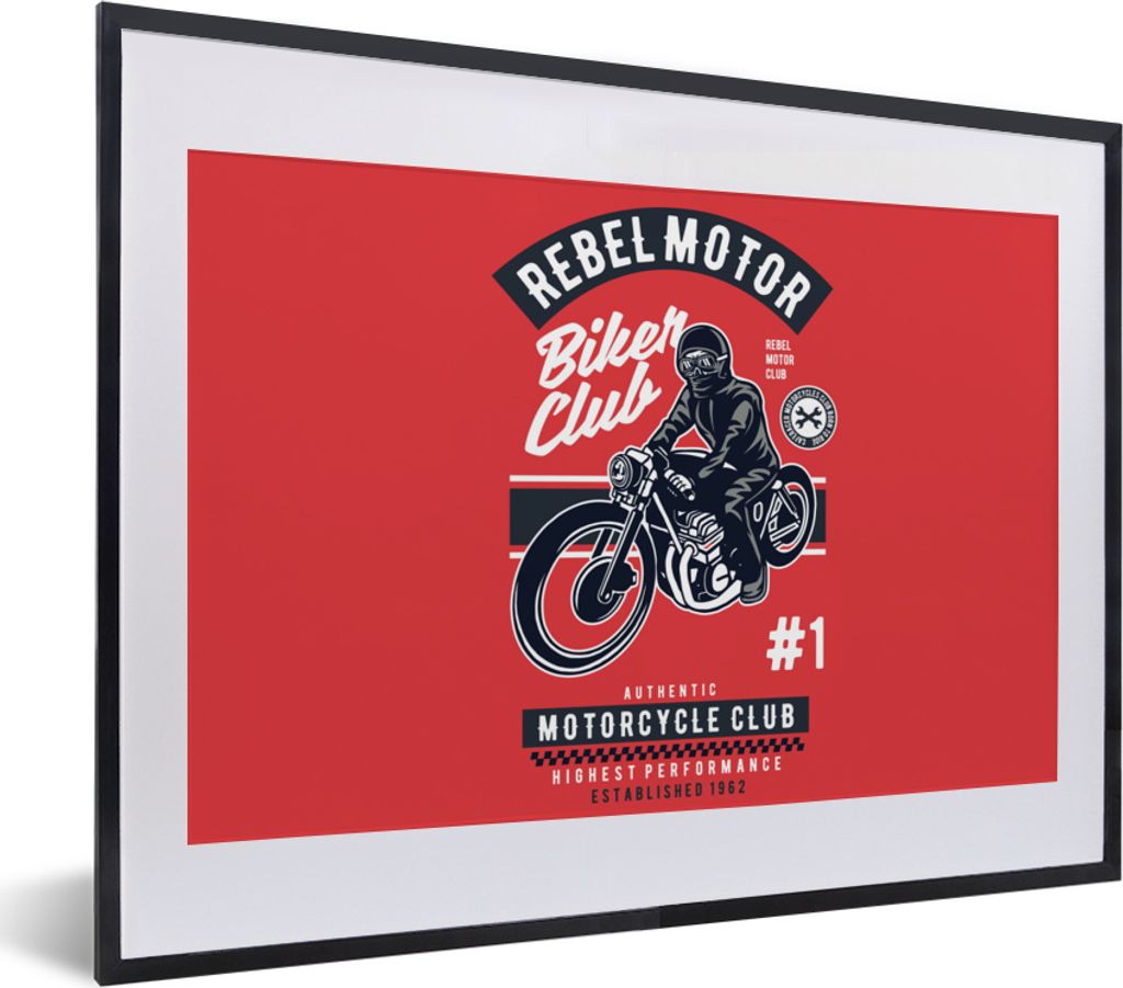 MuchoWow MuchoWow Gerahmtes Poster Motorrad - Mann - Retro - Zitat 40x30 cm - Poster mit zchwarzem Bilderrahmen - Bilderrahmen - Poster im Rahmen
