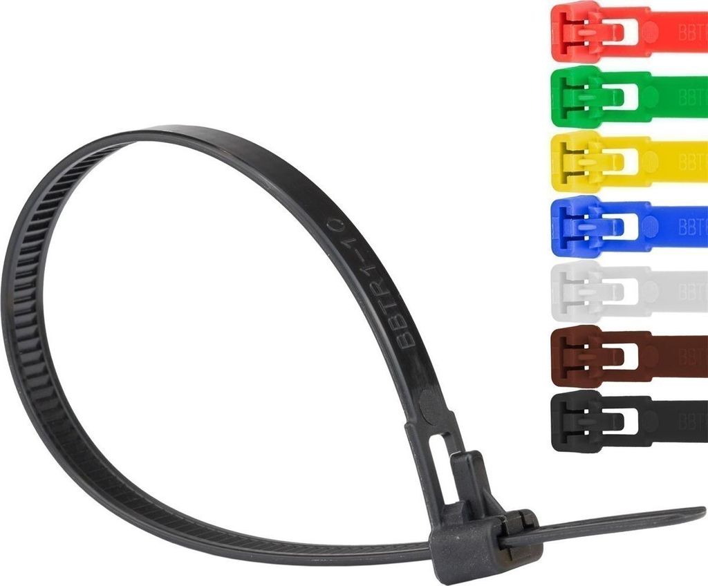 Kabelbinder UV-beständig Polyamid 6.6 wiederlösbar wiederverwendbar schwarz weiß 200mm x 7,6mm schwarz 100 Stück