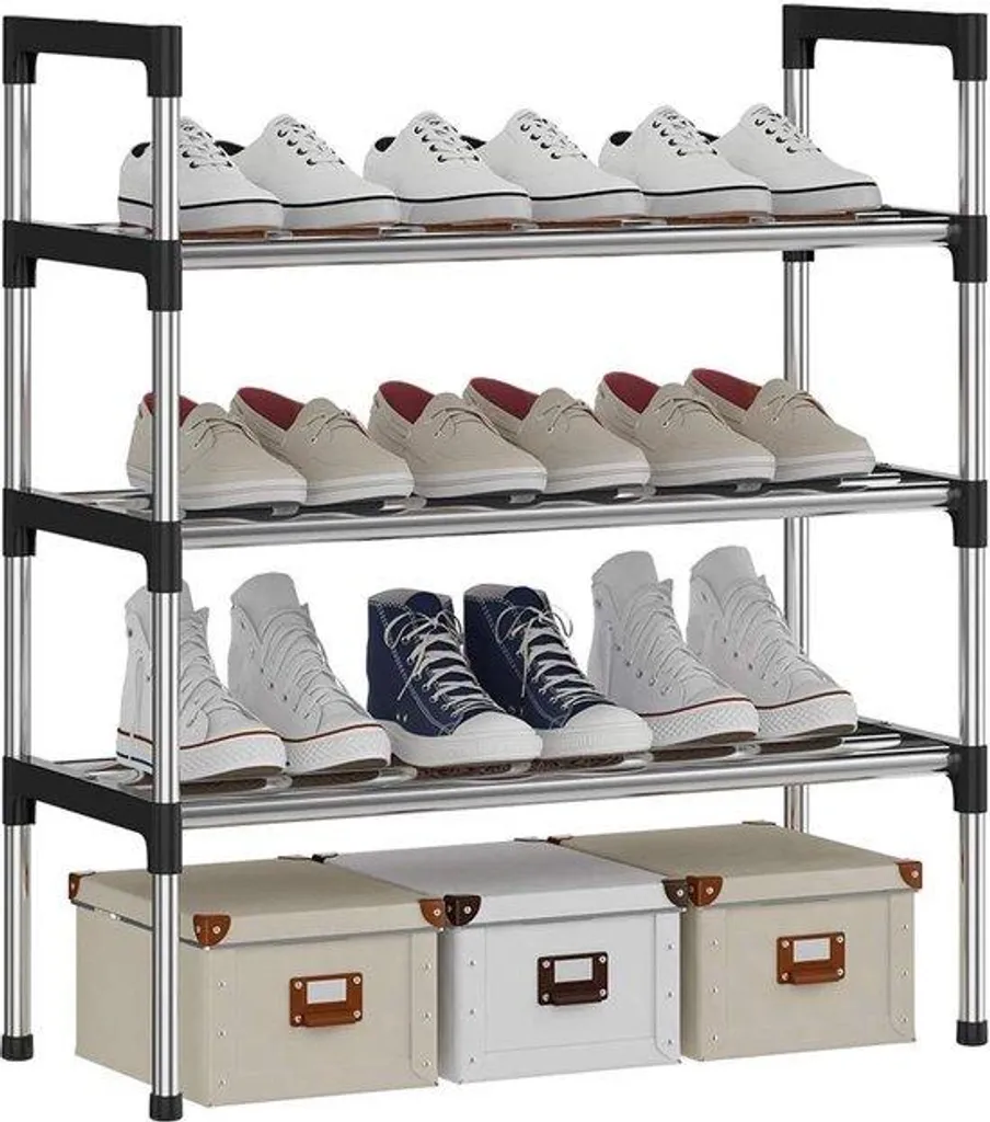 Petit meuble de rangement chaussures 3 étages métal gris pour le salon