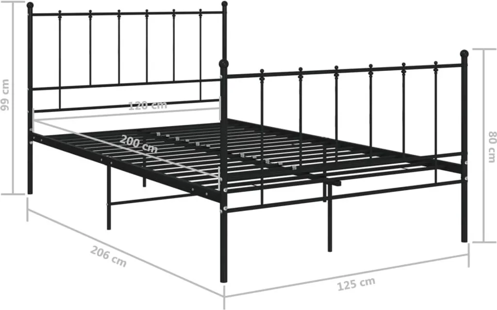 Lit noir métal 120x200 cm - Structure de lit robuste design industriel