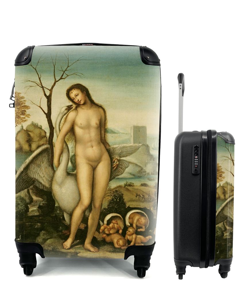MuchoWow Koffer Handgepäck Trolley Rollkoffer Kleine Reisekoffer mit 4 Rollen - Leda und der Schwan - Leonardo da Vinci - Cabin Size < 55x40x23 ...