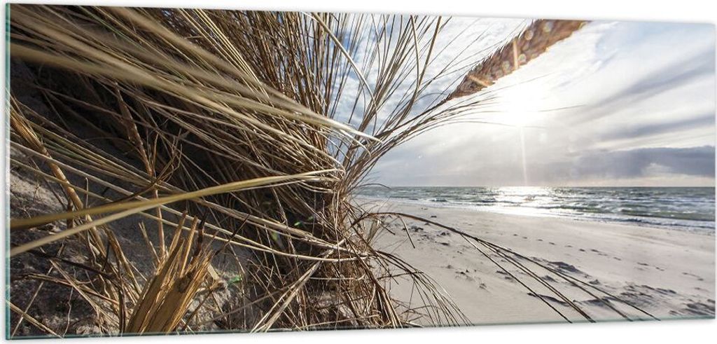 Bilder auf glas - Einteilig - Küste Perspektive Gras - 100x40cm - Glasbilder - Wandbilder - Bilder - zum Aufhängen bereit - Wanddekoration aus Gl...