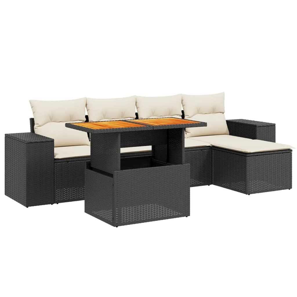 6-tlg. Garten-Sofagarnitur mit Kissen Schwarz Poly Rattan Produktbild 