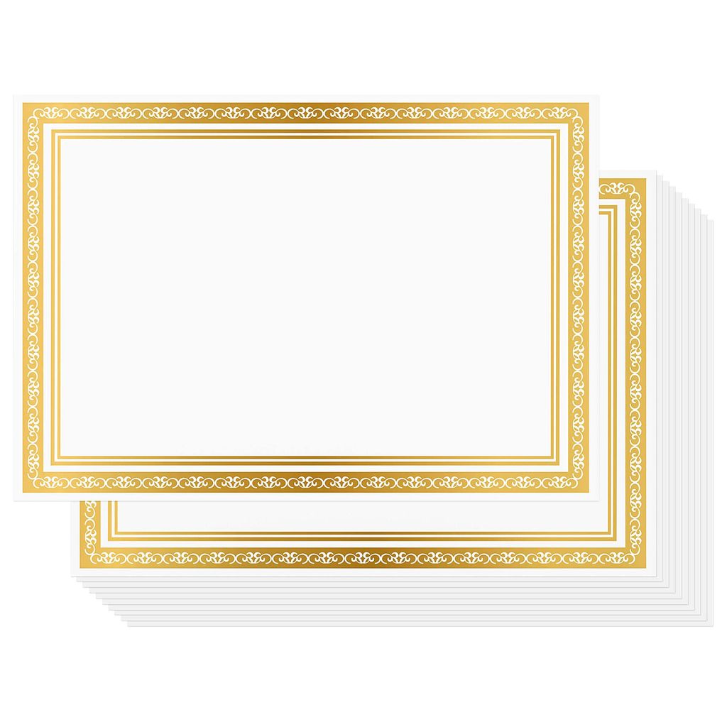 Belle Vous Urkundenpapier A4 Druckerpapier A4 Weiß (50er Pack) - Zertifikat Papier Drucker mit Gold Folie Rand - Drucker Papier für Mitarbeiter,