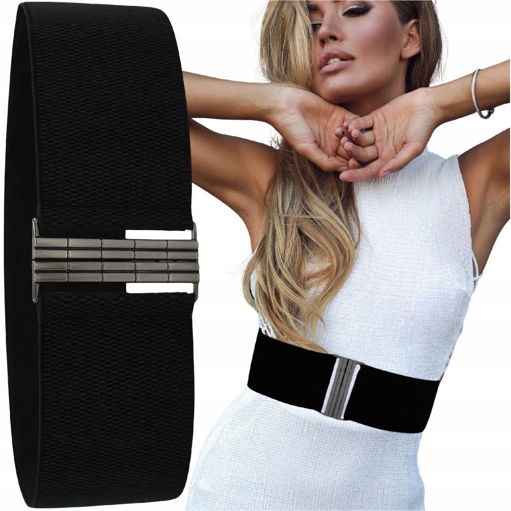 Cintura elastica da donna con fibbia in bambù, nera, 65 cm Immagine del prodotto 