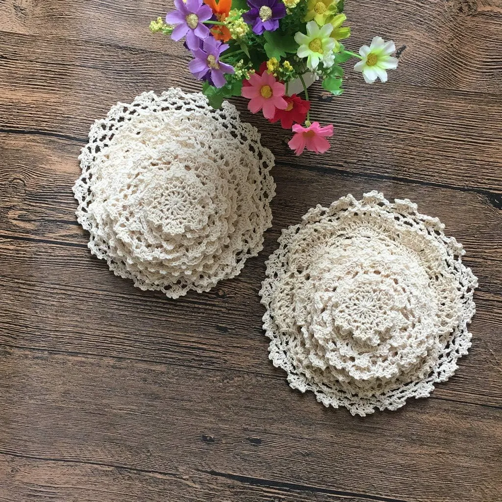 Napperons de table beige pour décoration mariage bohème, 24 pcs