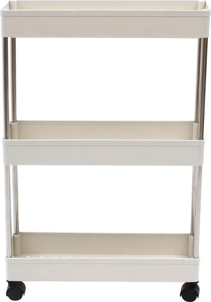 Chariot de Rangement Blanc à 3 Étages en Acier Inox avec Paniers Profonds