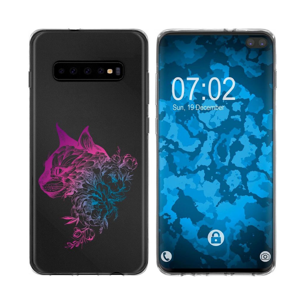 PhoneNatic Case kompatibel mit Samsung Galaxy S10 Plus Silikon-Hülle Floral Katze M2-6
