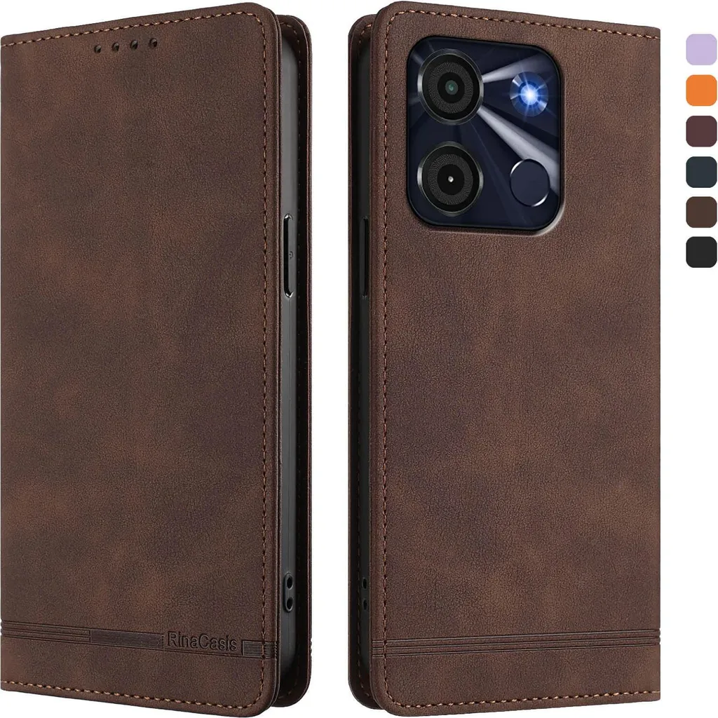 Custodia per itel A60 / itel A60s, flip case in Finto cuoio retrò con supporto e slot per carte di credito Marrone