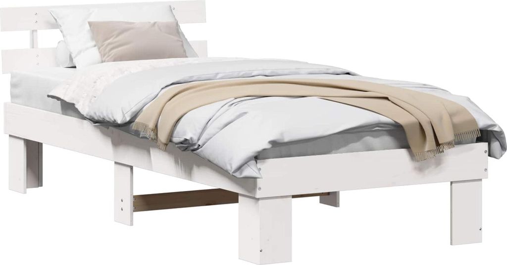 vidaXL Bettrahmen mit Kopfteil Weiß 75 x 190 cm Massives Kiefernholz