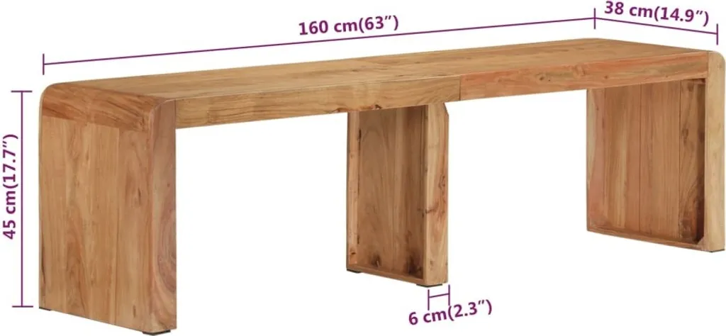 Banc robuste en acacia massif 160 cm - Solution d'assise durable et stable - 7