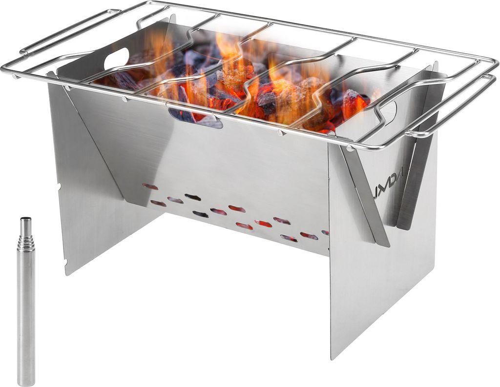 Lixada Camping Holzofen Outdoor Portable Folding Edelstahl Backpacking Kochherd mit Grillplatte und Balg