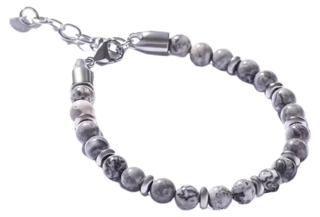 Bracelet en perles pour homme avec jaspe gris MCGB5007 - Style Urbain
