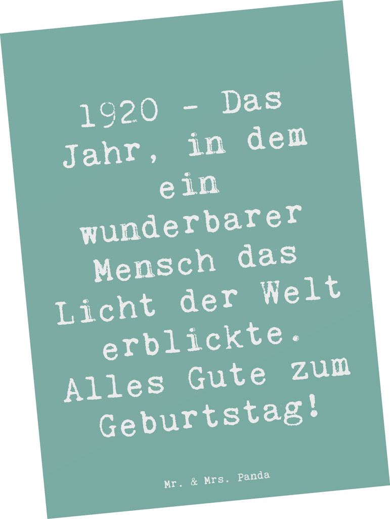 Mr. & Mrs. Panda Ansichtskarte Spruch 1920 Geburtstag - Meeresbrise - Geschenk, Kunstkarten, 100 Jahre, einzigartiges Geburtstagsgeschenk, Alles Gu...