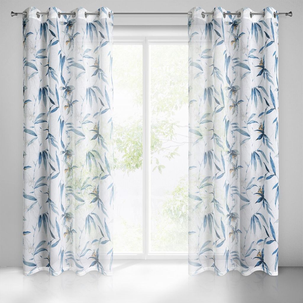 Gardine AIDA weiß blau 140x250 cm Ösen Ösenvorhang