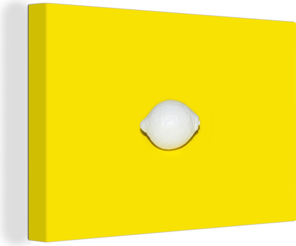 OneMillionCanvasses - Leinwandbilder - 140x90 cm, Weiße Zitrone auf gelbem Hintergrund, Wandbilder Kunstdruck Wanddekoration