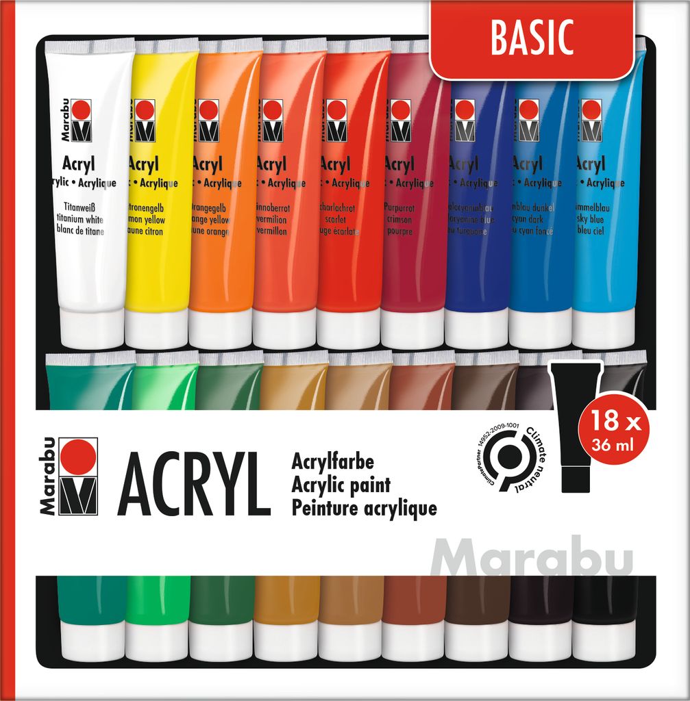 Marabu Acrylfarben Set Basic 18x 36 ml