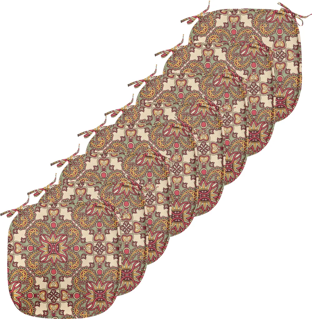 Lot de 8 Coussins de Chaise Mandala 40x40 cm - Orange Pâle et Corail