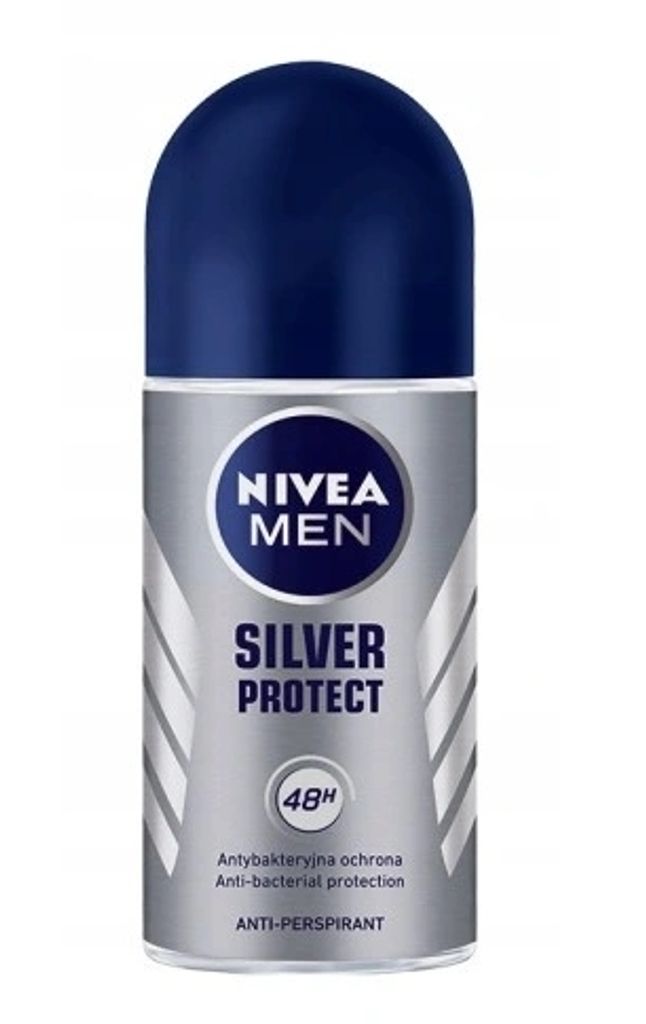 A product shot of a Nivea Men Silver Protect antiperspirant roll-on.