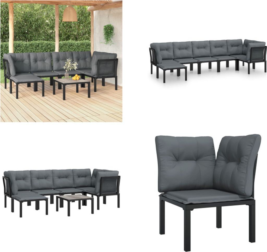 vidaXL 7 tlg. Garten Lounge Set Schwarz und Grau Poly Rattan - Garten Lounge Set - Garten Lounge Sets - Lounge Set - Gartenmöbel Set