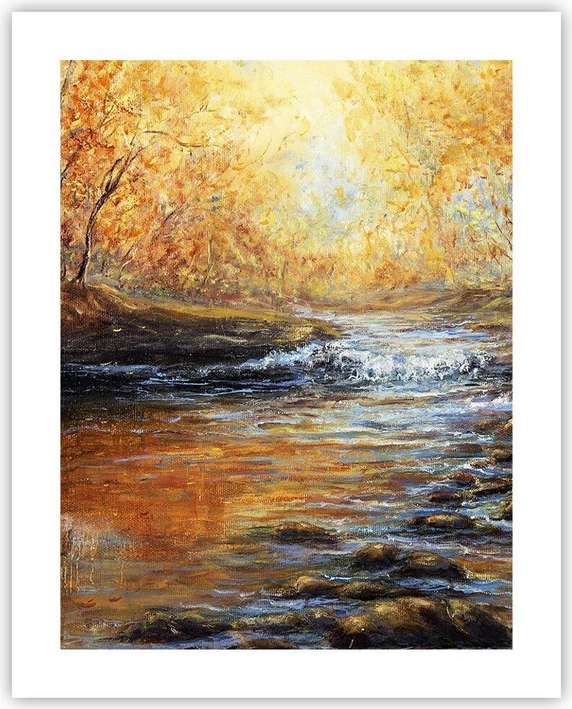Poster - Poster ohne Rahmen - Bach Park Baum - 40x50 cm - Wand Bild - Wanddeko - Wandbilder - Kunstposter - Wandposter - Bilder - Kunstdruck - Wand...