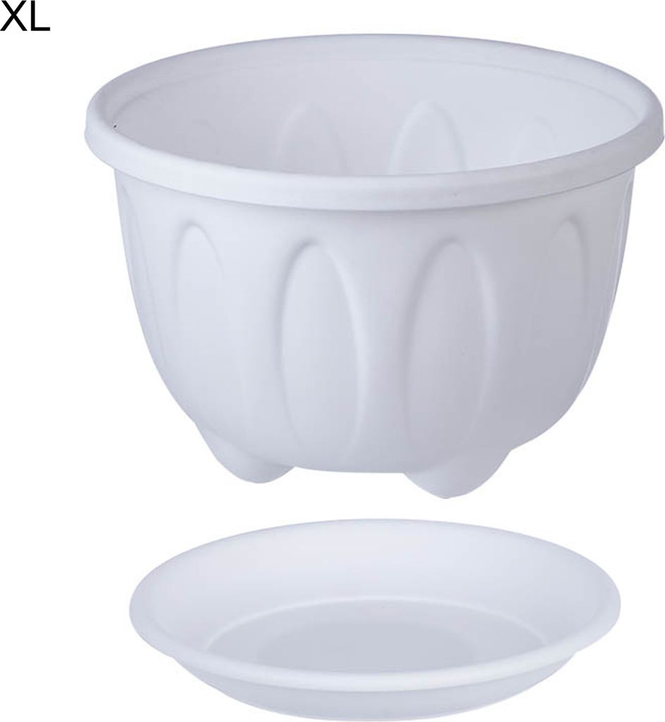 Blumentopf schön aussehende modische leichte Plastikblumengemüse Pflanzer mit Tablett für Zuhause-Weiß ,Größen:XL