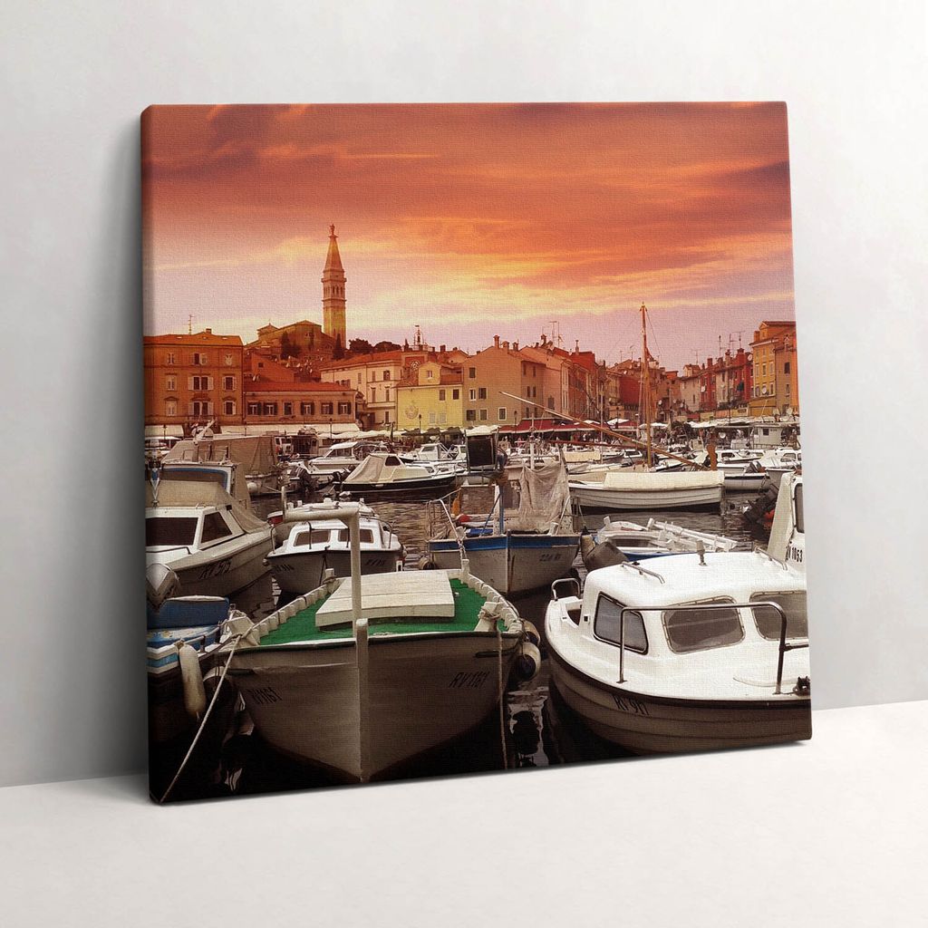 Pier with boats in Croatia – Leinwandbild Wandbild – 60x60 cm – Leinwandbilder – Wandbilder – Schlafzimmer – Flur