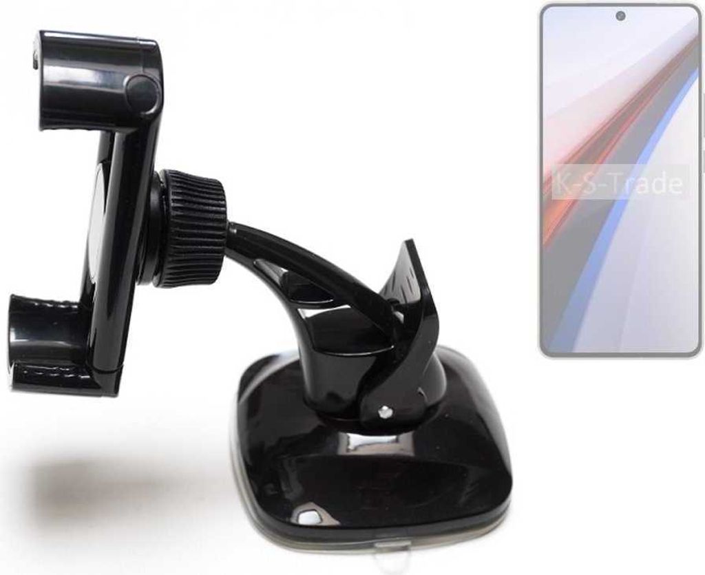 K-S-Trade kompakte Handy-Halterung Windschutzscheibe kompatibel mit Vivo IQOO 12 Armaturenbrett schwarz Autohalterung KFZ Halter Scheiben-Halterung