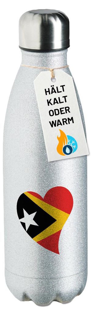 Huuraa Trinkflasche Osttimor Flagge Herz 500ml Silver Edelstahl Wasserflasche Trinkflasche Geschenkidee
