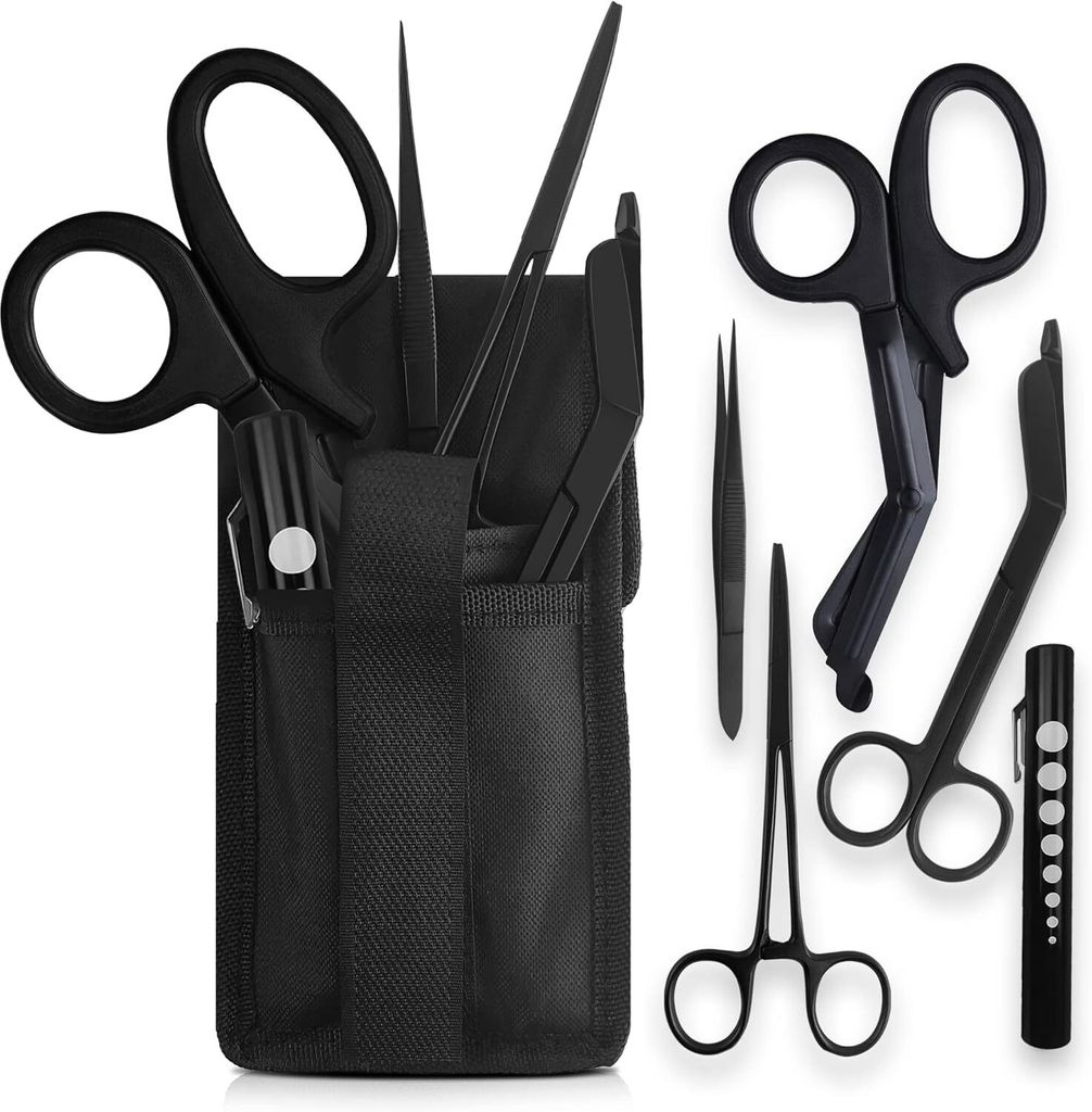 Quick Response EMT Tactical Medical Tool Kit – verstellbare Gürteltasche, EMT-Schere, Verbandschere, Pinzette, Hämostat und Pupillenlicht
