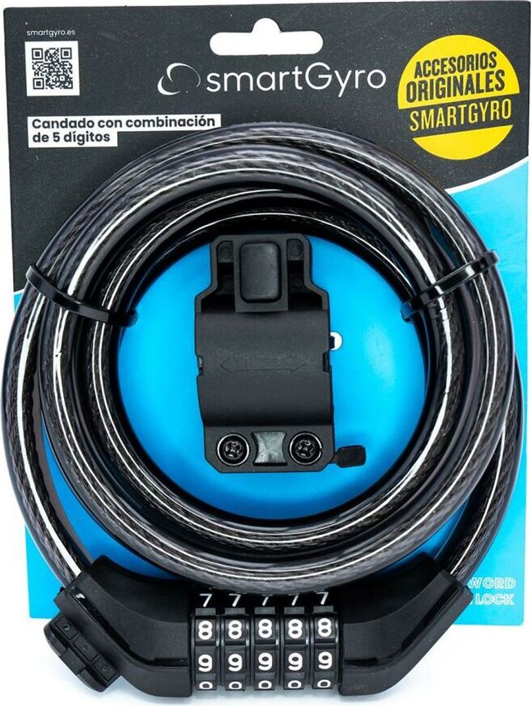 smartGyro SG27-348, Kabelschloss, Schwarz, Polyvinylchlorid (PVC), 5-stellige Kombination, 1800 mm