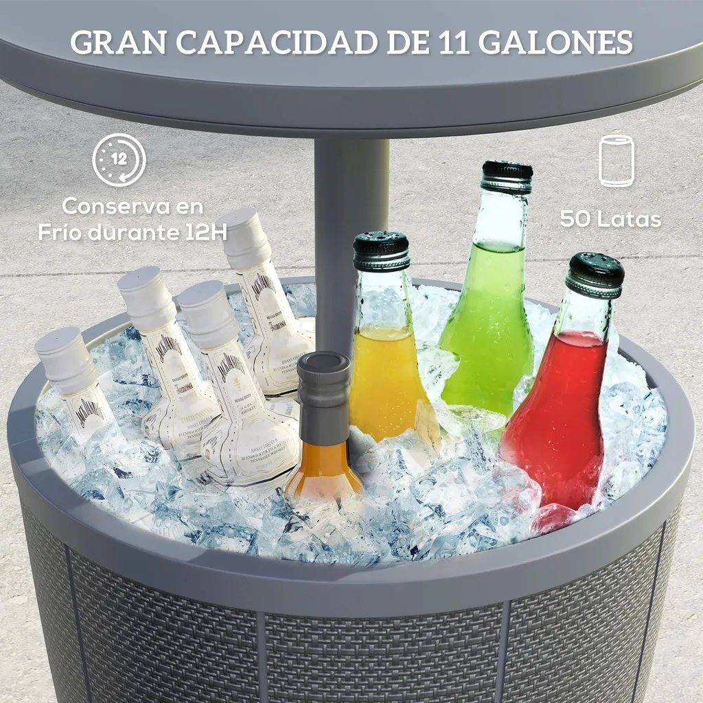 Table d'appoint extérieure 41 litres 3-en-1 grise résistante aux UV - 4