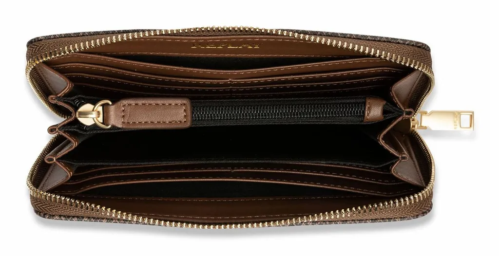 Portefeuille Zippé REPLAY Marron Cocoa et Black avec Multi-Rangements