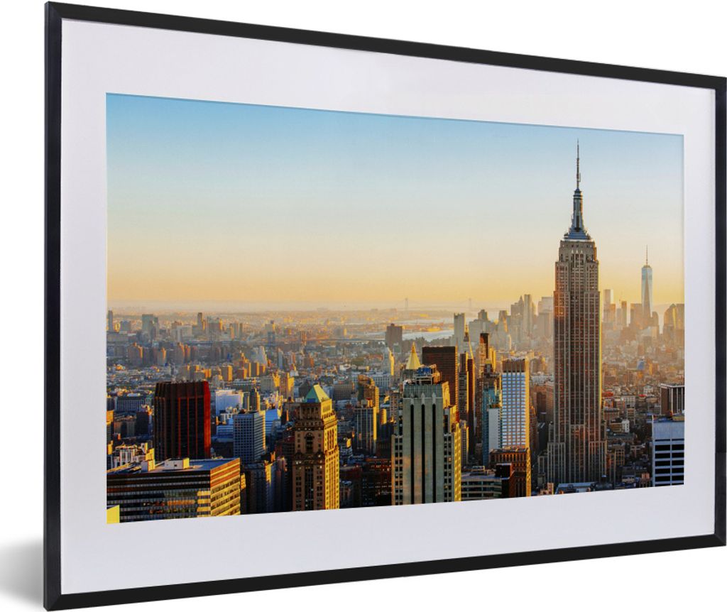MuchoWow MuchoWow Gerahmtes Poster New York aus der Vogelperspektive 60x40 cm - Poster mit zchwarzem Bilderrahmen - Schlafzimmer - Plakat in Ra...
