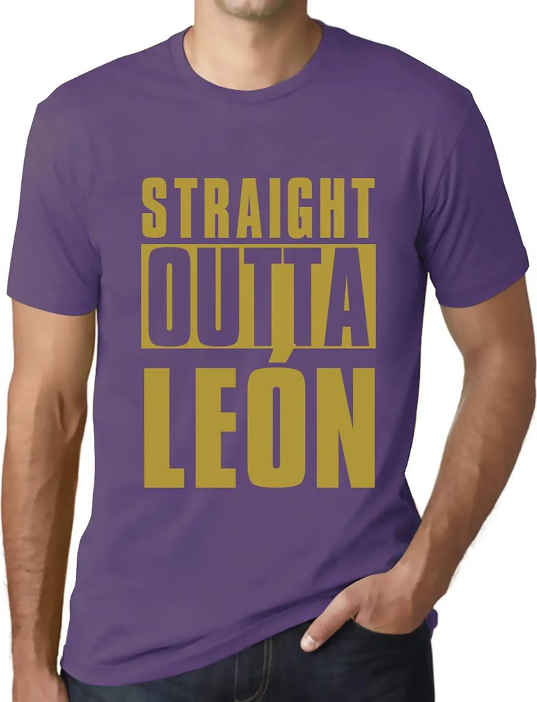 Herren Grafik T-Shirt Straight Outta León Öko-Verantwortlich Vintage Jahrgang Kurzarm Lustige Druck Geburtstag Geschenk Mann