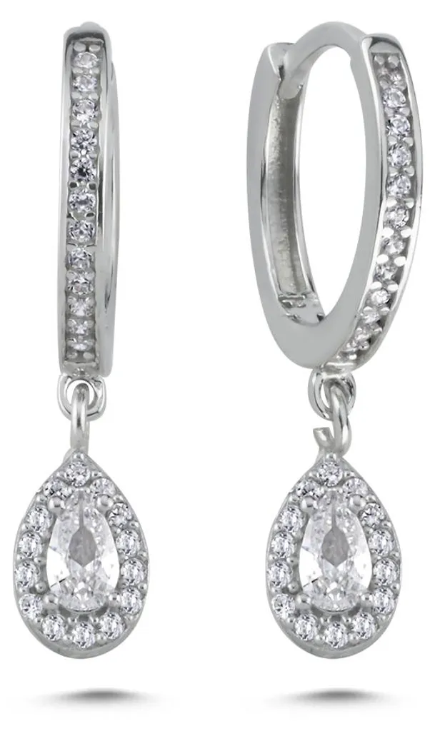 Petites créoles 15 mm argent rhodié et breloque goutte d'eau polie